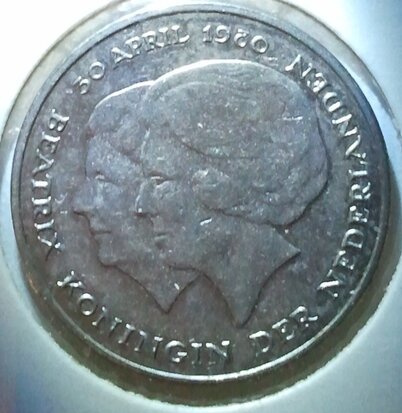 1 Gulden 1980, UNC, Dubbele Kop