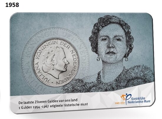Coincard met zilveren gulden 1958