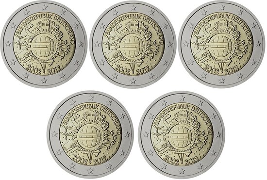 2012: 5 X 2 euro, 10 jaar euro