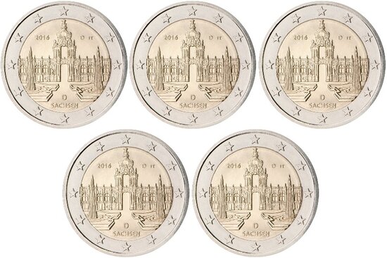 2016: 5 X 2 euro, Sachsen - Zwinger Dresden