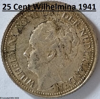 Nederland  25 Cent 1941 Fr.