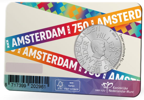Nederland  5 euro 2024 "750 Jaar Amsterdam", EDU in coincard, achterkant