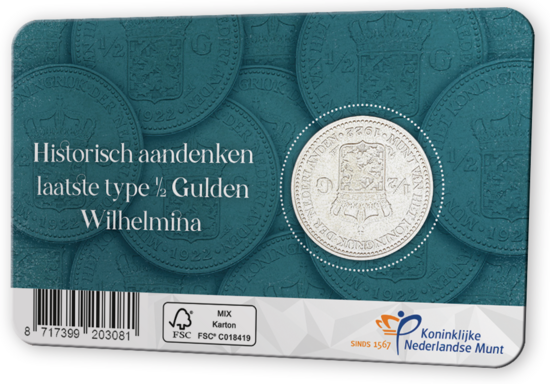 Numismatische  Coincard 2025: laatste zilveren ½ Gulden van Wilhelmina '1921-1930', Standaard versie
