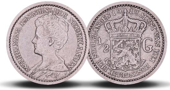 zilveren ½ Gulden van Wilhelmina '1910 - 1919'