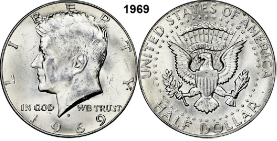US ½ Dollar 1969, mmt D