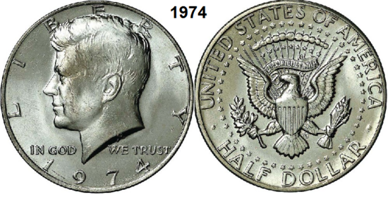 US ½ Dollar 1974, zonder mmt