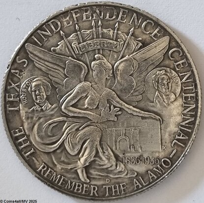 US &#x00bd; Dollar 1935 D, Texas Independence Centenial, Zeer Fraai AU-50