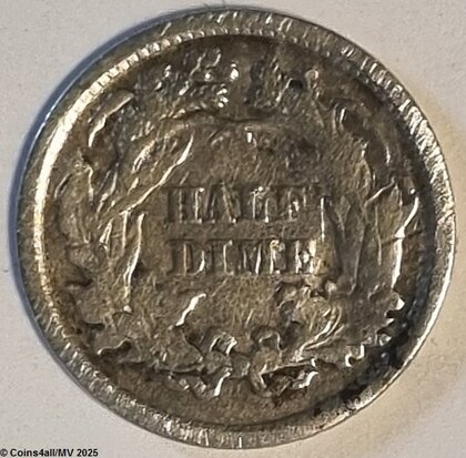 ½ Dime 1861, Seated Libety zonder mmt