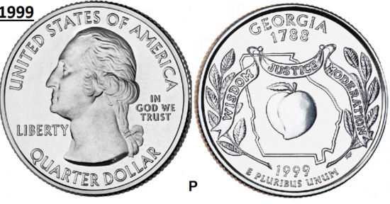 25 Cent 1999, Georgia 'The Empire State of the South' of 'The Peach State', UNC mmt P