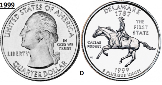 25 Cent 1999, Delaware 'The First State', UNC mmt D