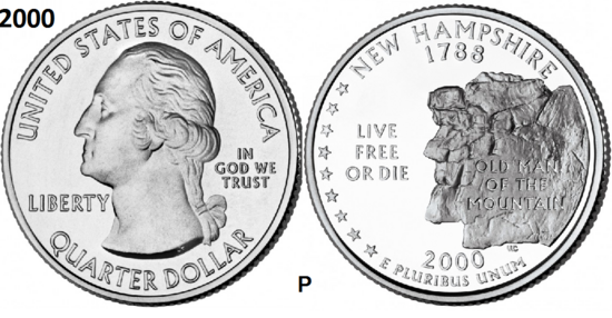 25 Cent 2000, New Hampshire 'The Granite State', UNC mmt P