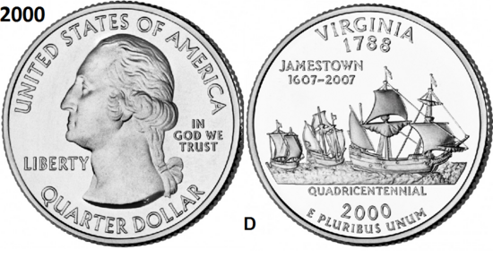 25 Cent 2000, Virginia 'The Old Dominion', UNC mmt D