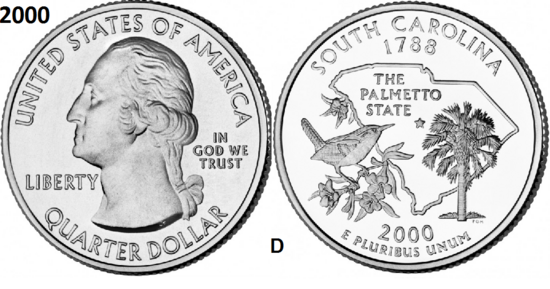 25 Cent 2000, South Carolina 'The Palmetto State', UNC mmt D