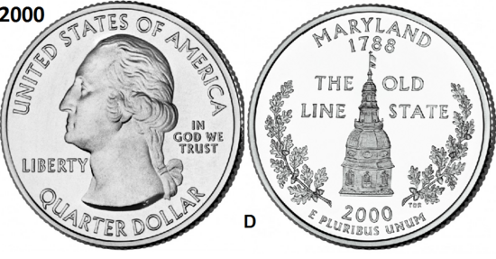 25 Cent 2000, Maryland 'Old Line State', UNC mmt D
