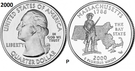 25 Cent 2000, Massachusetts 'The Bay State', UNC mmt P