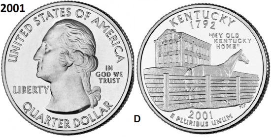 25 Cent 2001, Kentucky 'The Bluegrass State', UNC mmt D