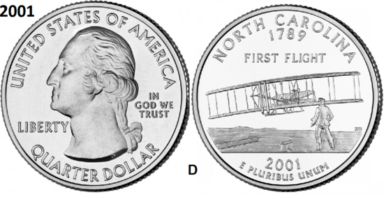 25 Cent 2001, North Carolina 'The Tar Heel State', UNC mmt D