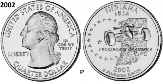 25 Cent 2002, Indiana 'The Hoosier State', UNC mmt P