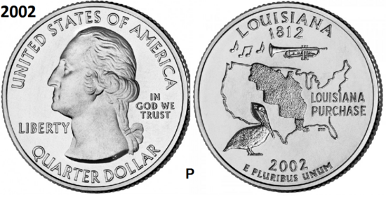 25 Cent 2002, Louisiana 'The Pelican State', UNC mmt P