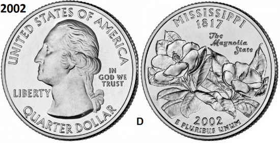 25 Cent 2002, Mississippi 'The Magnolia State', UNC mmt D