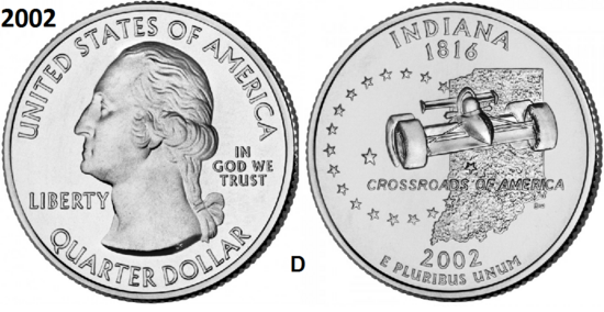25 Cent 2002, Indiana 'The Hoosier State', UNC mmt D