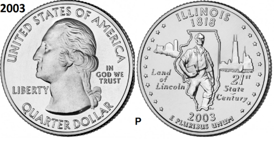 25 Cent 2003, Illinois 'The Land of Lincoln', UNC mmt P