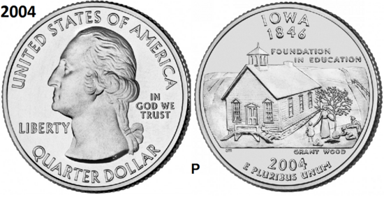 25 Cent 2004, Iowa 'The Hawkeye State', UNC mmt P