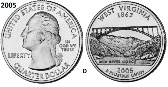 25 Cent 2005, West Virginia 'The Mountain State', UNC mmt D