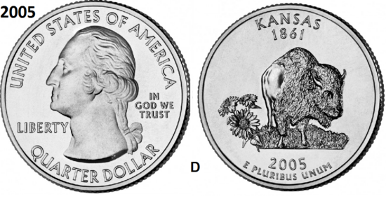 25 Cent 2005, Kansas 'The Sunflower State', UNC mmt D