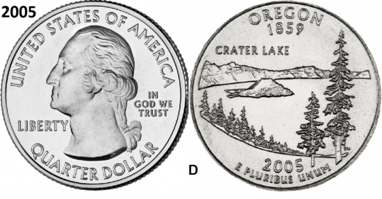 25 Cent 2005, Oregon 'The Beaver State', UNC mmt D
