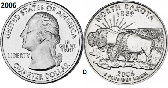 25 Cent 2006,  North Dakota 'The Peace Garden State', UNC mmt D