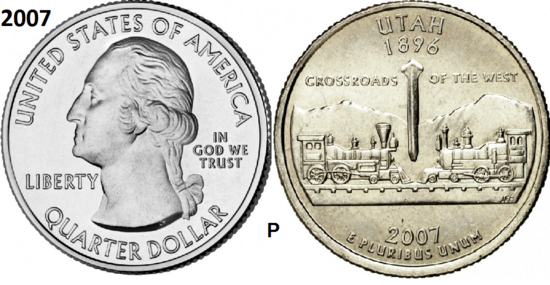 25 Cent 2007, Utah 'The Beehive State', UNC mmt P