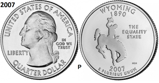 25 Cent 2007, Wyoming 'The Equality State', UNC mmt P