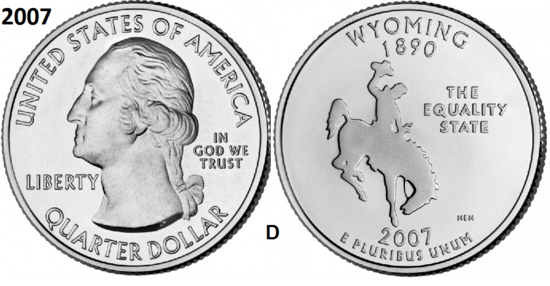 25 Cent 2007, Wyoming 'The Equality State', UNC mmt D