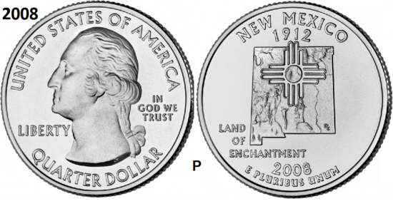 25 Cent 2008, New Mexico 'The Land of Enchantment State', UNC mmt P