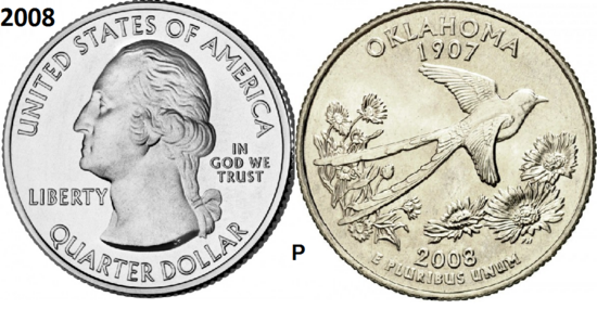 25 Cent 2008, Oklahoma 'The Sooner State', UNC mmt P