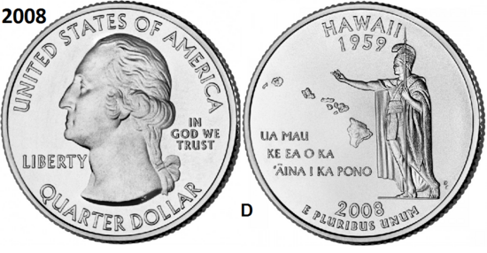 25 Cent 2008, Hawaii 'The Aloha State', UNC mmt D