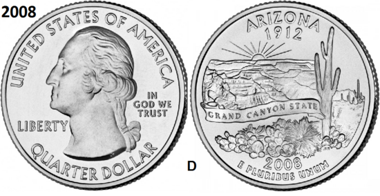 25 Cent 2008, Arizona 'The Grand Canyon State', UNC mmt D