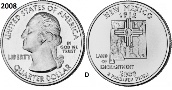 25 Cent 2008, New Mexico 'The Land of Enchantment State', UNC mmt D