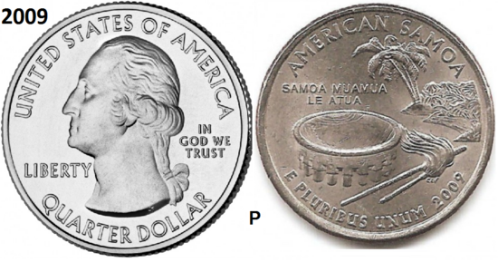 25 Cent 2009, Amerikaans- of Oost-Samoa , UNC mmt P