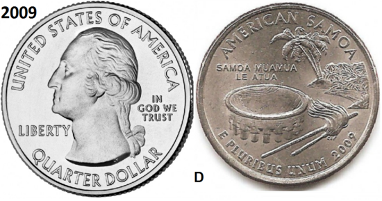 25 Cent 2009, Amerikaans- of Oost-Samoa , UNC mmt D