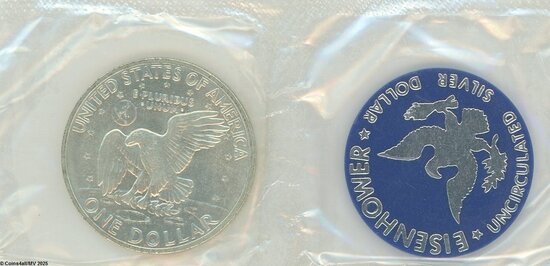 1 US Dollar 1972, San Francisco, S, Zilver Ag 0,400 met blauwe muntpenning