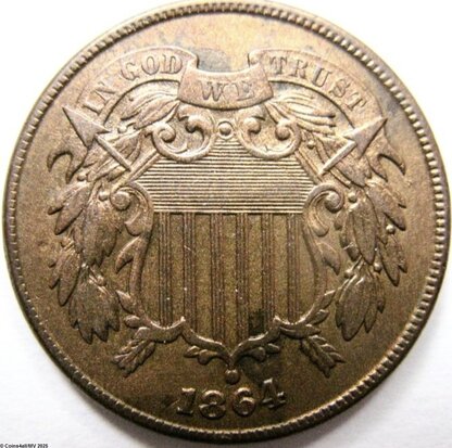 2 Cent 1864, P, Zeer Fraai +, Large Motto
