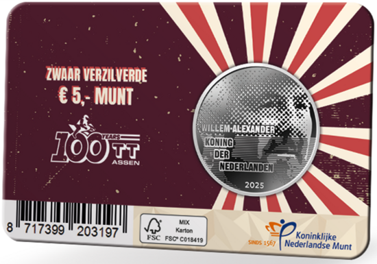 Nederland  5 euro 2025 "100 Jaar TT van Assen", UNC in coincard