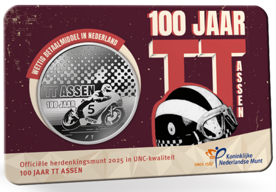 Nederland  5 euro 2025 "100 Jaar TT van Assen", UNC in coincard