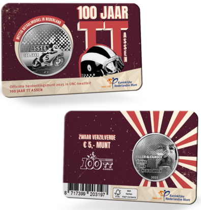 Nederland  5 euro 2025 "100 Jaar TT van Assen", UNC in coincard