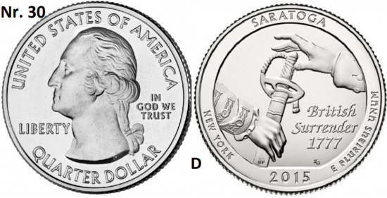 25 Cent 2015, Saratoga National Historical Park, New York mmt D