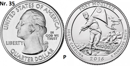 25 Cent 2016, Fort Moultrie en Fort Sumter National Monument, South Carolina mmt P