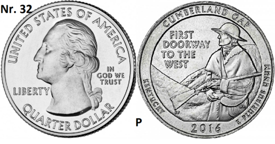 25 Cent 2016, Cumberland Gap National Historical Park, Kentucky mmt P