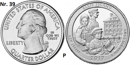 25 Cent 2017, Ellis Island, Statue of Liberty National Monument, New Jersey mmt P